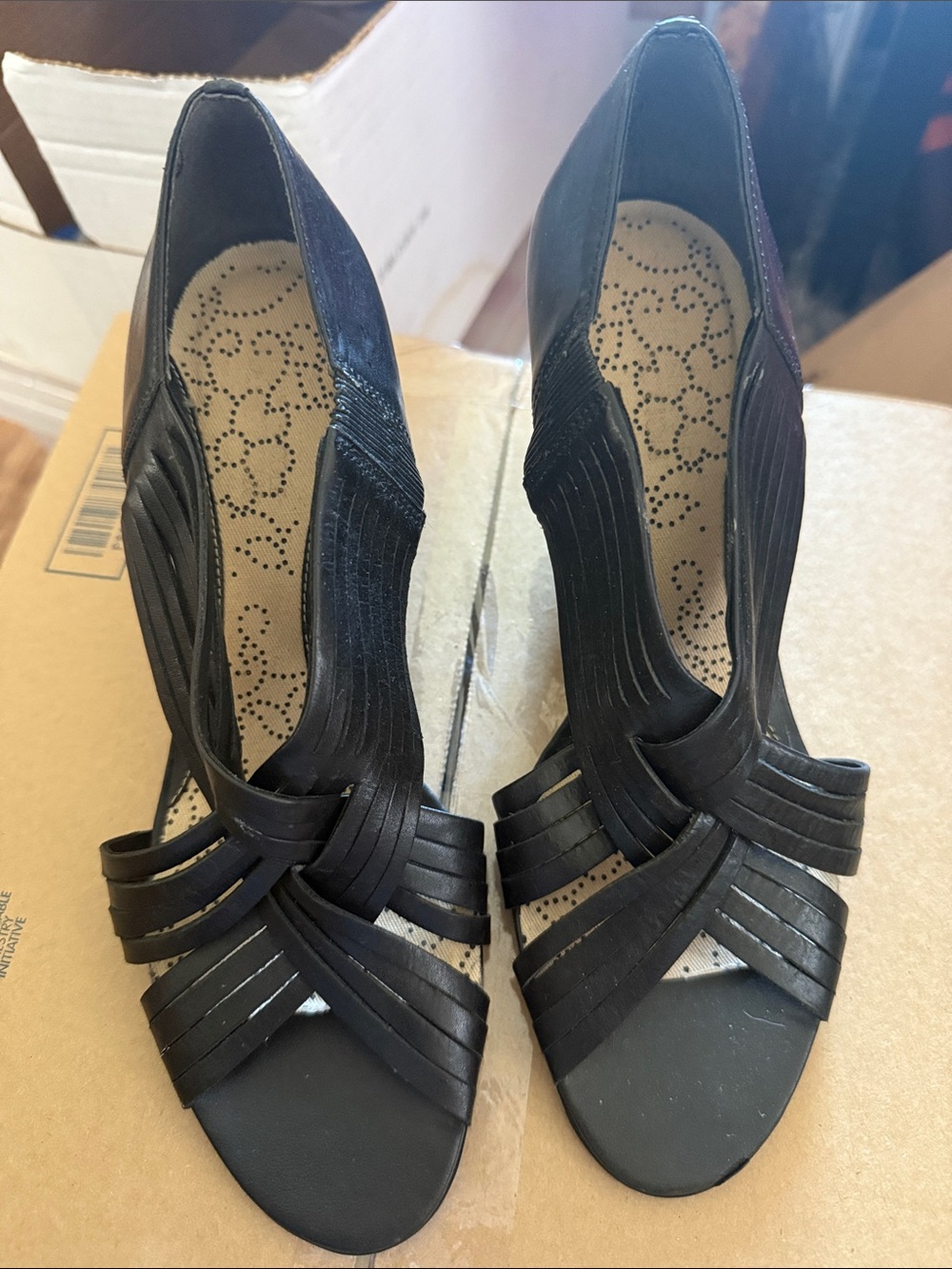 Kenneth Cole Black Women's Strappy Peep-Toe Heels